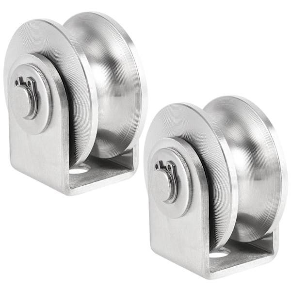 2 Pack 3 Inch Stainless Steel U Groove Wheel, U Groove Caster with Bracket for Sliding Gate, Rolling Gate, Inverted Track