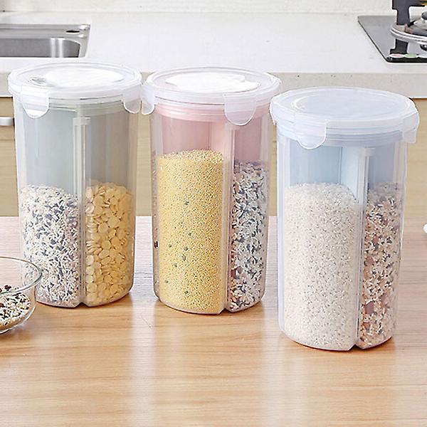 Plasttransparent spann för förvaring av spannmål, 4-rutnät, tätande burk, kökscerealförvaring, för torr mat, havregryn, ris (rosa)grön Green