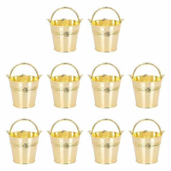 10 st Kids' Partytillbehör Pommes Frites Hink Candyförvaring Mini Tennplåt Metallhink Flowe Golden 8x5.5cm
