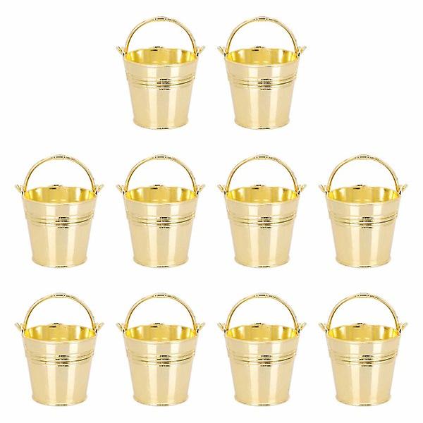 10 stk. Børnefest Tilbehør Franske Pommes Frites Spand Slik Opbevaringsholder Mini Blikplade Metal Spand Blomst Golden 8x5.5cm