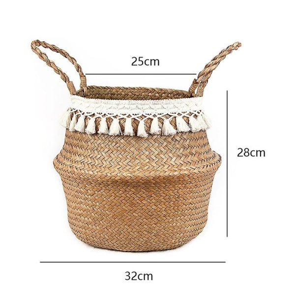 Makramevävd sjögräsmagekorg för förvaring, dekoration 25cm 25cm