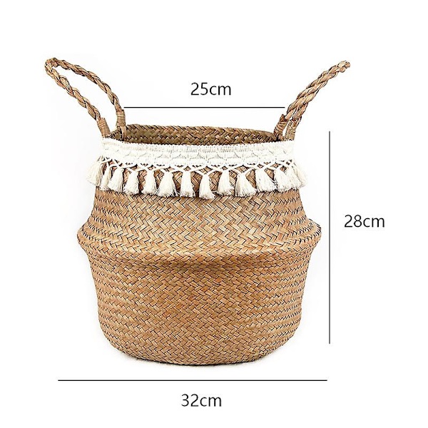 Tassel Makrame Vævet Havgræs Mavekurv Til Opbevaring, Dekoration 25cm 25cm