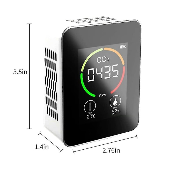 CO2-ilmaisin, hiilidioksidimonitori, USB-laturi, ilmanlaadun anturi, lämpötila ja kosteus kotiin