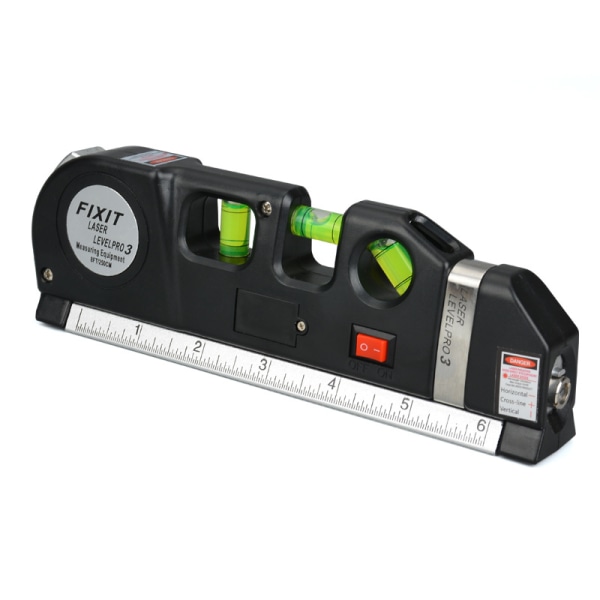 Line lasernivå, 2,5 m målebånd, tak/gulv/vegg lasernivå (svart)