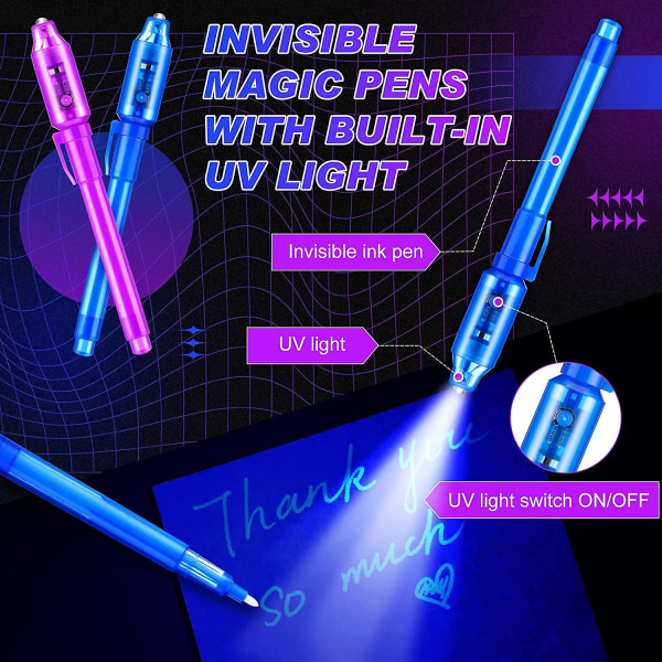 Invisible Ink Pen Secret Pen With UV Light Pens Party Invisible Pen Security Marker Pen for gutter og jenter, festgoder, strømpefyll (7 stk, farge)