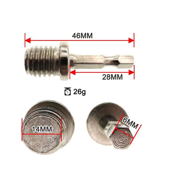 Borforbindelsesstang Metall M14 Heksagon Poleringskive Konverteringsstang Adapter Konverteringshode (6 stk, Sølv)