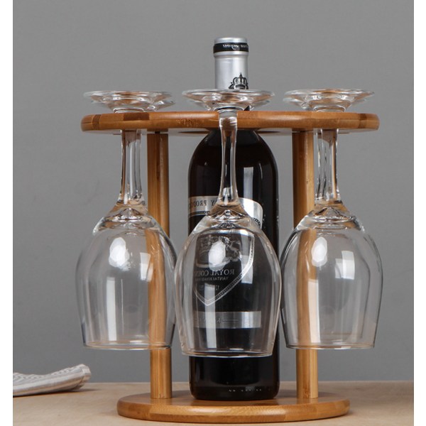 Creative Solid Bamboo Upside Down Wine Glass Holder (Nan Bamboo 6 Hole Wine Glass Holder)