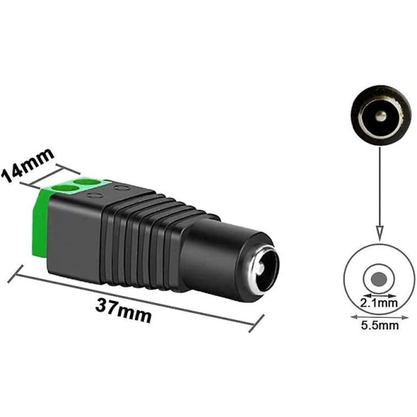 25 stk 12v/24v DC Hunnkontakt, 5.5 X 2.1 Mm DC Strømforsyningsadapter Skrueklemmekontakt, For CCTV Kamera LED Stripe (grønn)