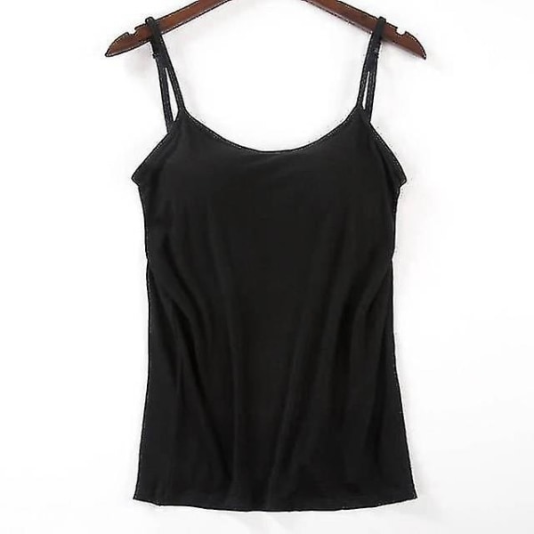 Dame Padderet Blød Casual BH Tank Top Kvinder Spaghetti Cami Top Vest Kvinde Camisole Med Indbygget BH XL Sort XL Black