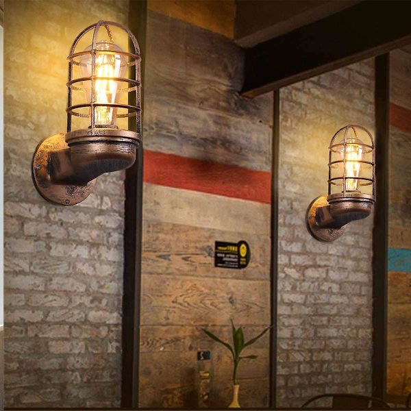 Retro Vägglampa Vintage Industriell Belysning Rustik Vägglampa Tråd Metallbur Vägglampa Inomhus Hem Retro Ljusarmatur (Rostfärg) (Utan Glödlampa)