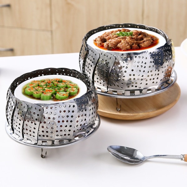 Ångkorg i rostfritt stål, hopfällbar ångkokningsinsats för matlagning, utdragbar ångställ som passar Instant Pot