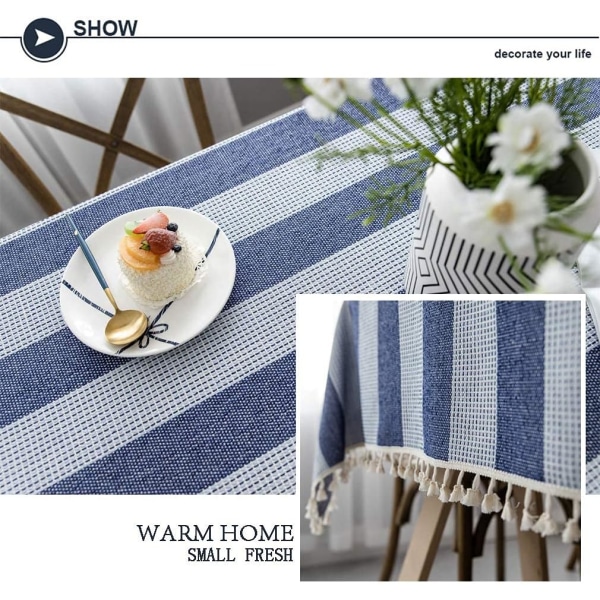 Splicing dust-proof tablecloth, rectangular tablecloth, decorative striped garden tea table (140*300cm, Blue and white)