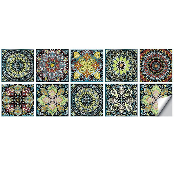 10 Sheets Mandala Style Tile Stickers Household Adhesive Tile Sticker Removable Wall Decal