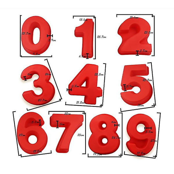 10 tuuman suuret silikoniset numeromuotit 0-9 arabialaiset numerokakkuvuoat syntymäpäiväkakkuun