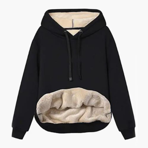 Dam Casual Vinter Varm Fleece Fodrad Pullover Hood Sweatshirt black XL