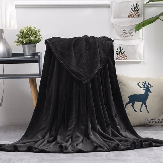 Malinsi Superblødt Fleecetæppe 150x200 cm, Hyggeligt Varmt Plaid til Sofaseng Stue, Ikke-fnuggende Maskinvaskbart, Sort