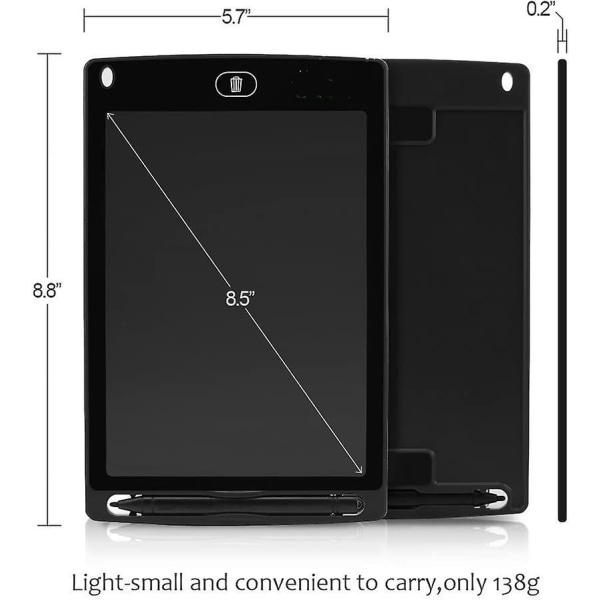 LCD-skrivplatta, 8,5-tums digital ritplatta Papperslös anteckningstavla Svart Black