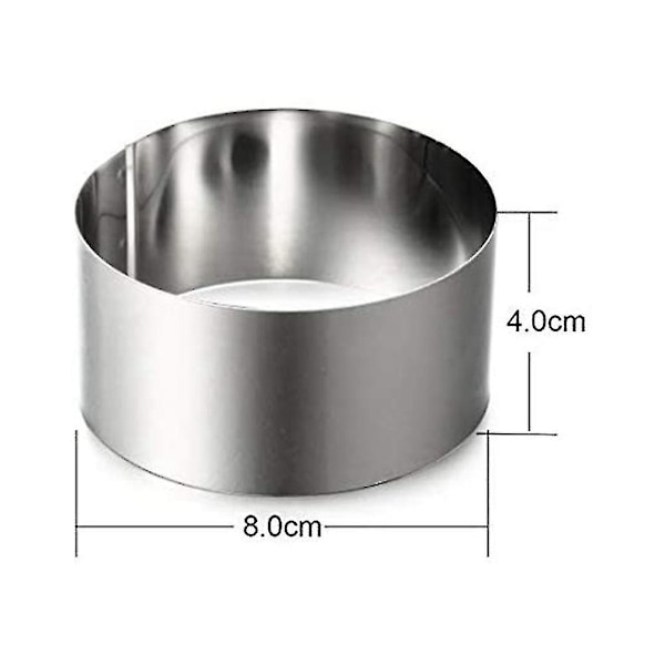 Mousse Ringe i Rustfrit Stål Kagecirkel Kageform Med Trykknap, 8cm Diameter, Sæt af 12 (rund)