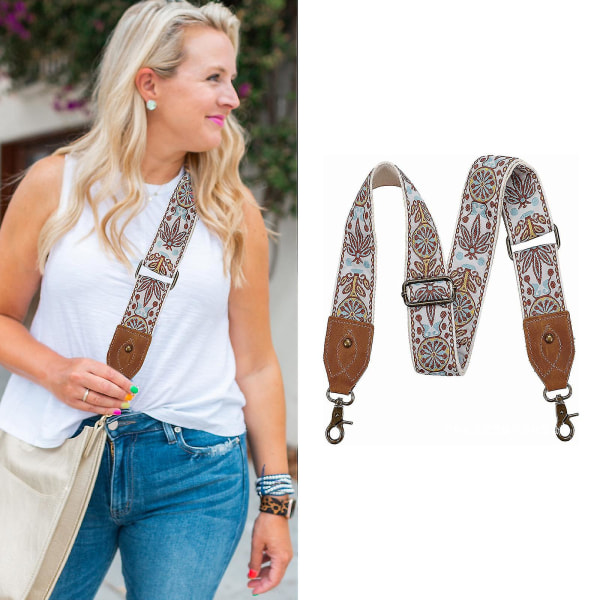 Handväskrem, Bred axelrem i kohud med justerbar retro jacquardbroderi för crossbody-väskor