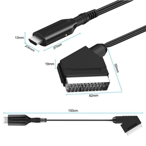 SCART-HDMI-kaapeli, jonka pituus on 1 metri, suoraliitäntäkaapeli, teräväpiirtomuunnin, pelikonsoliadapteri