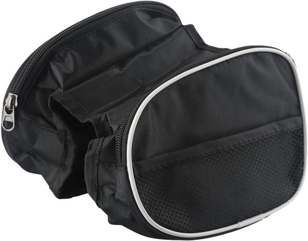 Cykeloverrørs-tasker, sæt med 2, vandtæt polyester, reflekterende striber, 4 lommer, velcrolukning, til mountainbiking, sort