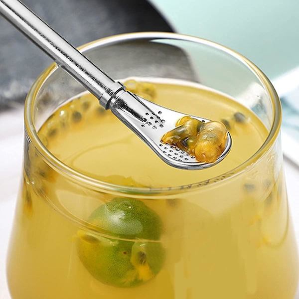 Sæt med 6 Mojito-Sugerør i Rustfrit Stål - Teske Cocktail-Ske - Genanvendelig Kaffeomrører