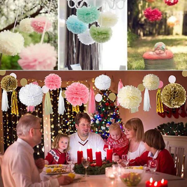 9 stk/sett Blandet Vevpapir Pompoms Pom Poms Blomst Bryllup Fest Dekorasjon (Rosa)