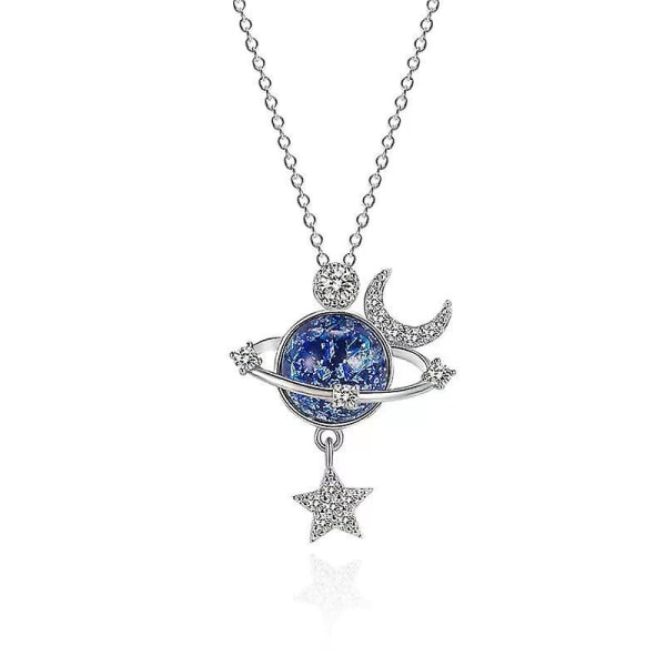 Stämpel Silverfärg Dam Kedja På Halsen Nyckelben Halsband För Kvinnor Universum Stjärna Måne Kristall Hänge Kedja