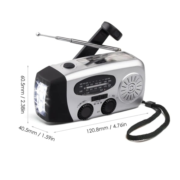 ru. Nödradio med solcell och handvev 1200mAh AM FM NOAA väderradio LED-lampa USB-laddare utomhus