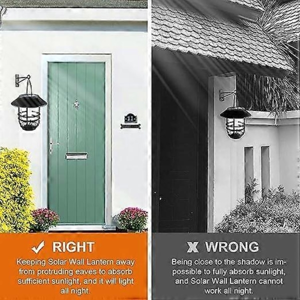 RY-Solarlampor Utomhus Trädgård, Glas och Metall IP65 Vattentät, Flimrande Lågor Vägglyktor, 2-pack Hängande Väggmontering för Uteplats, P