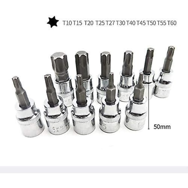 34 osan Torx-hylsysä, hylsyt uros- ja naarastorx-ruuveille/hylsyavaimen sisä- ja ulkohylsy 3/8\" E4-e20 T10-t55, 5/16\" T10-t60