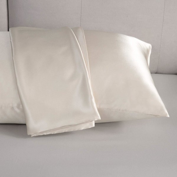 Putetrekk i sateng for hår og hud Silkeputetrekk 2-pakning, Queen Size (51*66 cm) Slip-kjølesett med 2 med konvoluttkapsling (beige)