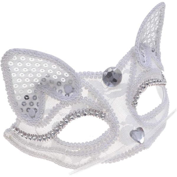 Lace Halvmaske til Par Ræv Halvmaske Vintage Halvmaske Maskerade Party Dekorationer til Halloween Mardi Gras Maskerade Party 1stk (Hvid)