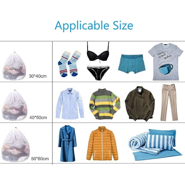 Tvättsäckar, Tvättsäck för tvättmaskin, Tvättenät, Nätpåse för tvätt, Tvättenät med snöre för blus, skor, bh, 6-pack (2XL+2L+2M) Återanvändbar