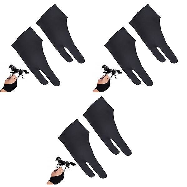 6 kpl Kaksi Sormea Piirustus Hanskat Taiteilijan Hanskat Piirtämiseen Maalaamiseen Valokopiokoneeseen, Grafiikkatabletti, Kynä Näyttö Ja Pro Kynä Koko S(musta)6 kplS 6 pcs S