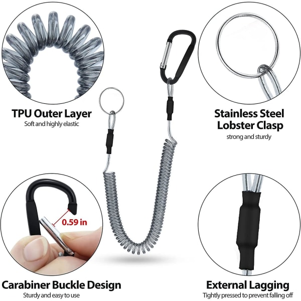 10pcs Fishing Lanyard Heavy Duty Retractable Coiled Tether With Carabiner For Pliers, Boating, Tools