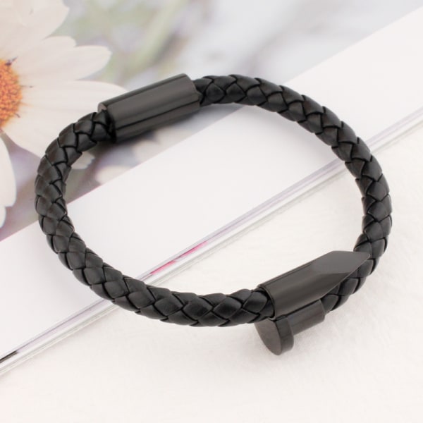 Herrar Vegan Läder och Rostfritt Stål Klöverbレスレット, Klöverbレスレット Modell, Vegan Läder Armband