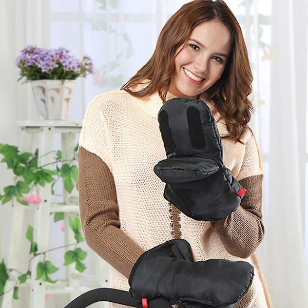 1 Par Vagn Handskar Universal Barnvagn Handmuffar, Frostskyddande Vagn Vantar Vagn Utrustning Shoppingvagn Handvärmare Vattentäta Vinterhandskar Svart Black