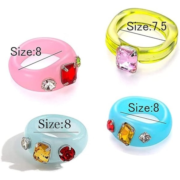 15 st Resin Retro Akryl Färgglada Chunky Ringar Söta Trendiga Färgglada Rhinestone Y2k Smycken Plast Resin Kvadratisk Gem Stackable Chunky Ringar