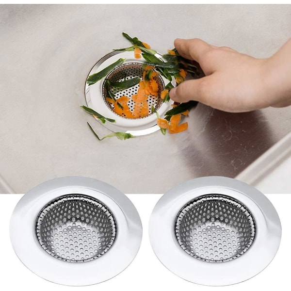 Ruostumattomasta teräksestä valmistettu tiskialtaan siivilä Irrotettava, kestävä viemärisuodatin, joka sopii täydellisesti keittiön kylpyhuoneen pesualtaan pyykinpysäytin hiusten hävitysjätteisiin (2 kpl, Sil)