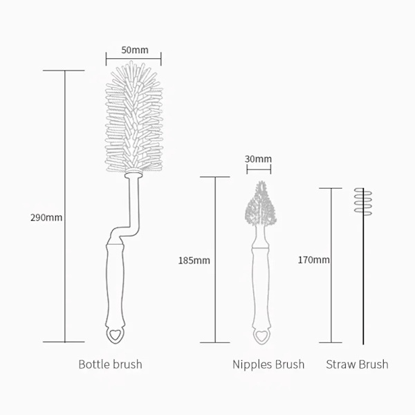 Silikonflaskborste med sugrörrengörare och transparenta krokar, lång vattenflaskborste för koppar, Hydro Flasks, vinglas, diskar