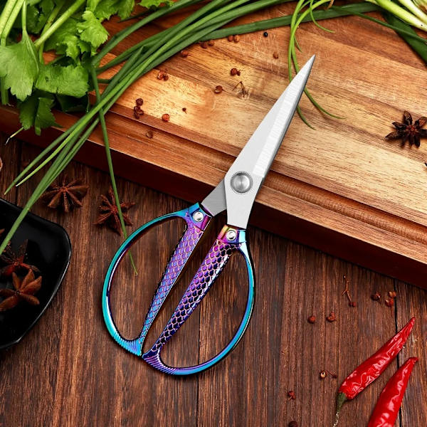 Kraftfulde køkkensaks professionelle Heavy Duty Multi-Purpose smuk Farve regnbue Titanium Coating Smedede rustfrit stål fisk