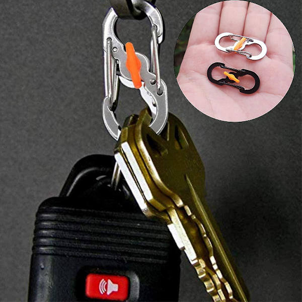 Karabiner i stål Rustfritt stål S Karabiner S-formet nøkkelringkrok med lås for små ryggsekker nøkler eller hundelapper for hjem utendørs fotturer fiske