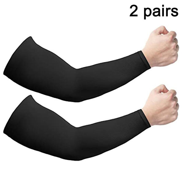 2 Par Kølende Armsleeves Til Mænd & Kvinder, UV-Beskyttende UPF 50, Tatovering Dækning Sort Black