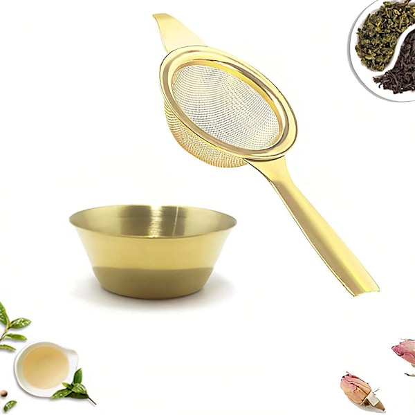 Te-si til løs te i rustfrit stål Te-filter med drypbakke i rustfrit stål Te-si til løs tebladfilter (guld)