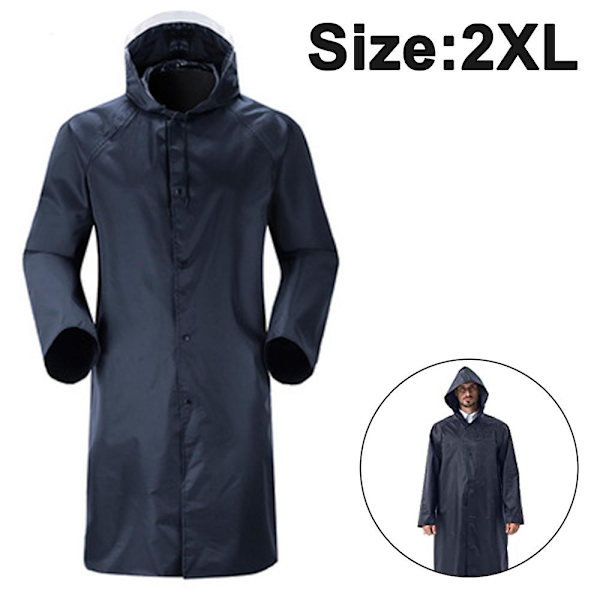 Lang regnfrakk med hette for voksne, regnjakke for menn, kvinner og ungdom XXL XXL