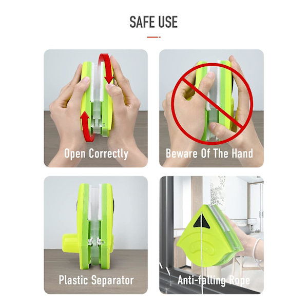 Dobbeltsidig Magnetisk Vindusvasker Begge Sider Glassvasker Verktøy Overflaterenskost Med Håndtak Ergonomisk Design For 8-15mm Tykkelse
