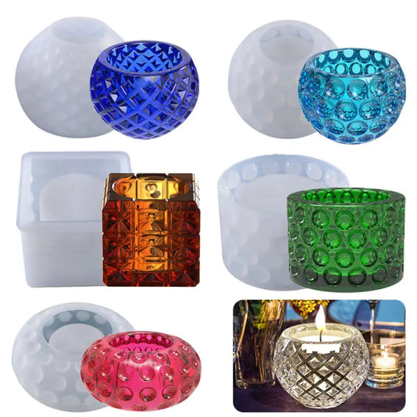 Tealight-lysstøpeformer i harpiks, 5 stk kuleformede lysstøpeformer, krystallkule/kuler i epoksyharpiks for DIY middags- og kaffebord