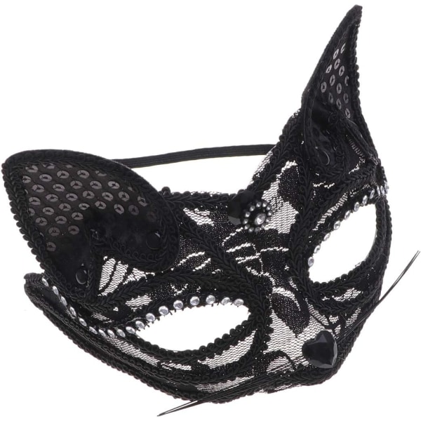 Spetshalva för par Räv halvansikte Vintage halvansikte maskeradfestdekorationer för Halloween Mardi Gras maskeradfest 1 st (svart)