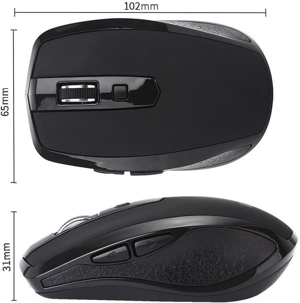 Trådløs mus, USB-C-mottaker, 2,4 GHz ergonomisk 6-knapps design, justerbar 800/1200/1600 DPI for MacBook, bærbare datamaskiner, svart